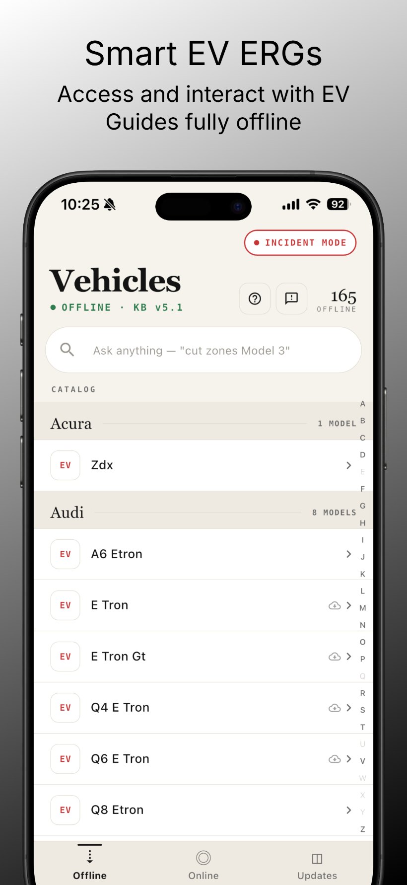 Smart EV Guides — vehicle catalog screen